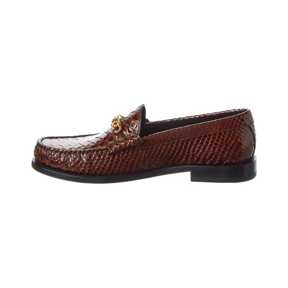 Celine Loco Triomphe Python-Embossed Patent Loafer, Brown - Picture 2 of 5